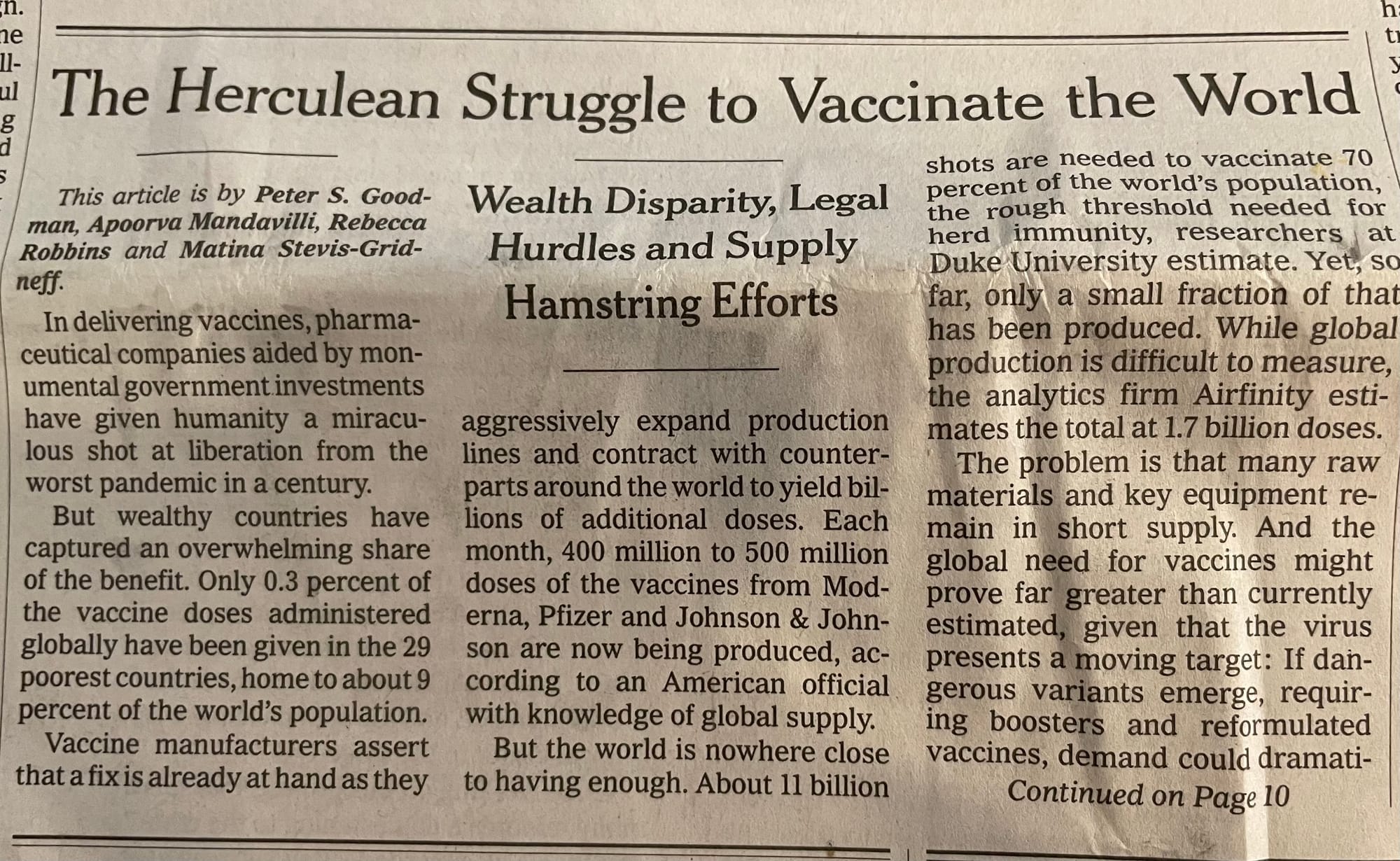 Vaccinating the world is difficult